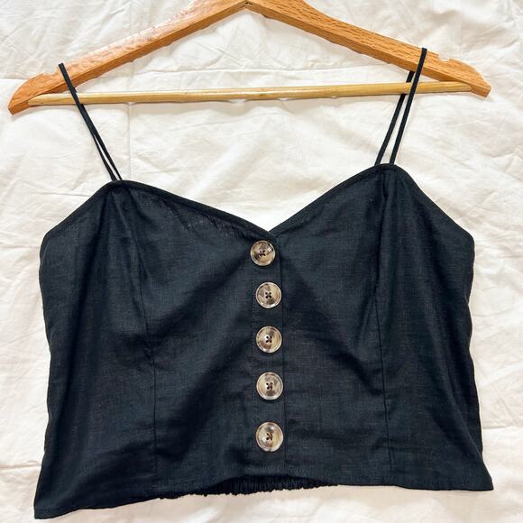 NWT Express Black Linen Blend Button Front Crop Top Women’s Size Small - Picture 3 of 5